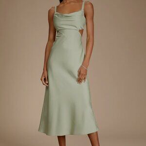 Lulu's Sage Satin Cowl Dress BNWT